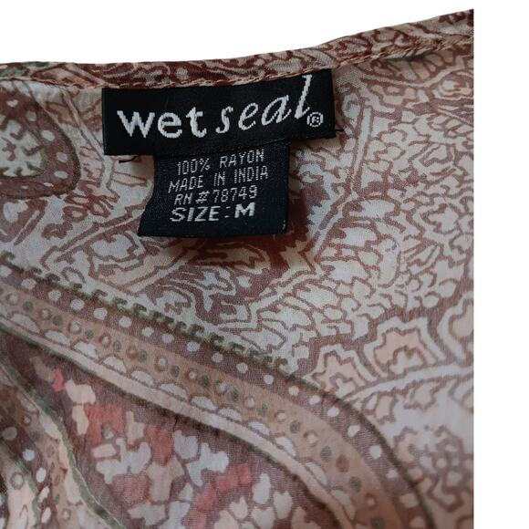 VINTAGE WET SEAL Y2K 90s Sheer‎ Top M Beaded Blouse Boho Coquette Art to Wear - Picture 8 of 11